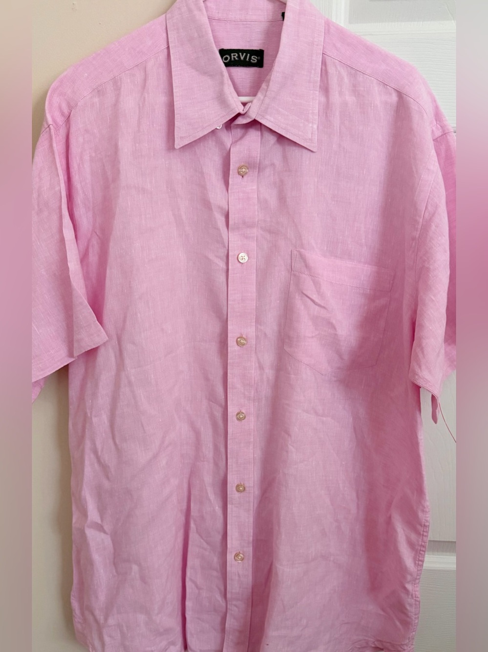 Orvis Solid Pink 100% Linen Men’s XL Short Sleeve Button Up Shirt